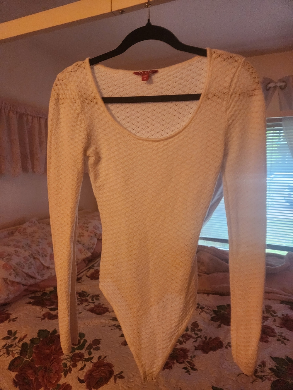 Guess Cream Long-Sleeve Knit Scoop-Neck Bodysuit
